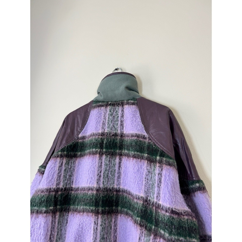 Women's Oof Wear Plaid Sherpa The Shapes Lab Button Up Green Purple Jacket Coat - Picture 5 of 7